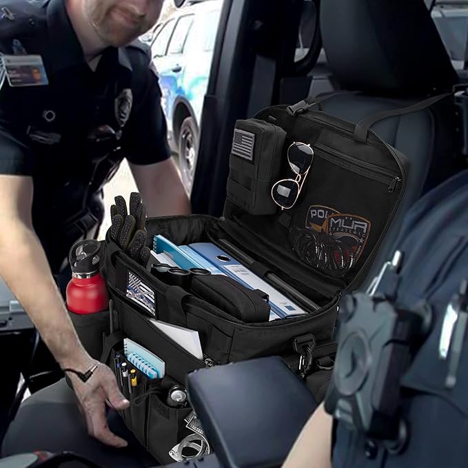 Trunab Patrol Bag, Police Duty Bag, Car Front Seat Organizer with 15.6” Tablet and Laptop Storage for Law Enforcement, Police Patrol, MOLLE Compatible