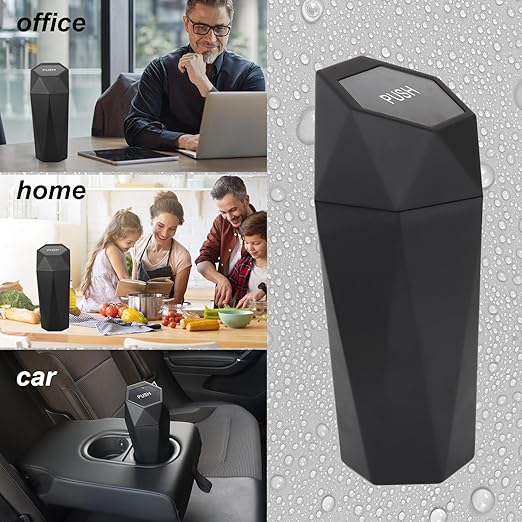 Car Trash Can Bin,Small Garbage Can with Lid,Automotive Cup Holder Mini Cars Trashcan,Portable Cars Door Trash Cans,Car Must Have Accessories Interior Essentials Gadgets Dustbin (1Pcs, Black)