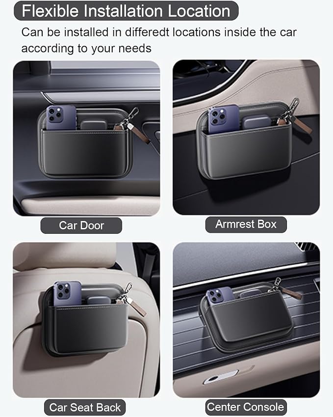 Driver's Car Storage Bag, Small Car Side Pocket Organizer for Car Seats, Doors and Consoles, PU Leather (Brown)
