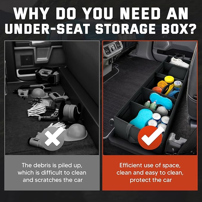 Under Seat Storage - Truck Underseat Tool Box Organizer with 3 Removable Dividers for 2015-2025 2026 Ford F150 SuperCrew Cab & Crew Cab 2017-2024 F250 F350 F450 F550 Super Duty Under bench Storage