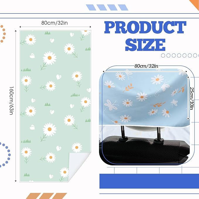 Hahafelt 2 Pack Car Seat Towel Covers with Storage Bag 63 x 32 Inch Athletic Running Towel Seat Sweat Washable Non Slip Cover Gift for Car Outdoor Sport Activities (Daisy)