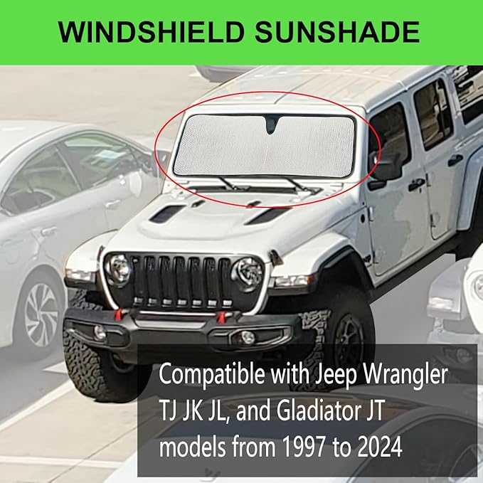 Windshield Sun Shade for Jeep,Windshield Sunshade for Wrangler TJ JK JL1997-2024,Sun Shade Windshield Cover for Jeep,UV Ray & Heat Block Windshield Shades