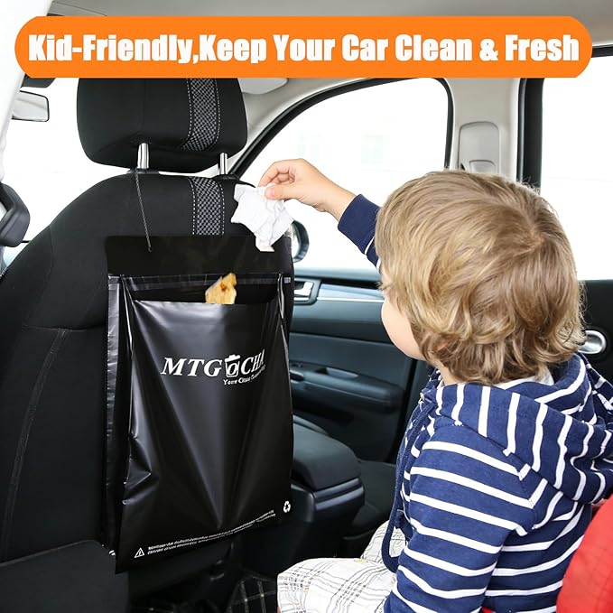 Disposable Car Trash Bags Hanging (Set of 120) - Leak-Proof, Smell-Proof, Recycled Car Garbage Bags, Automobile Trash Container, Road Trip Essentials, Black-Medium