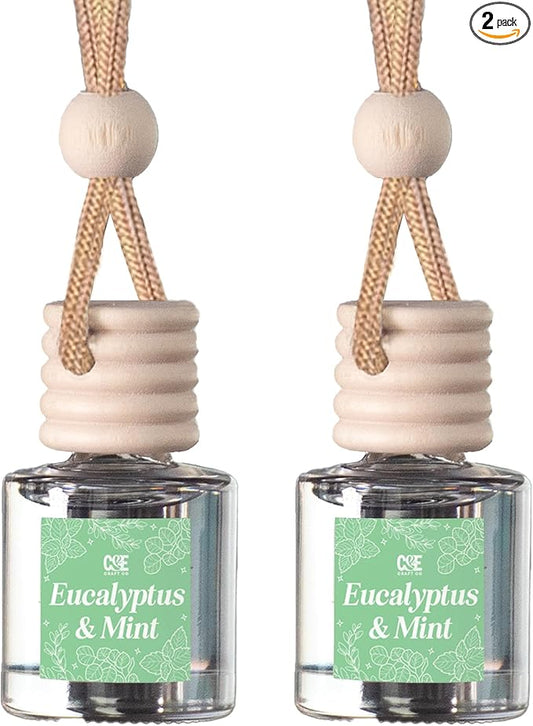 C&E Craft Co Hanging Car Air Freshener Diffuser 2 Pack, Long Lasting Fragrance Oil Car Freshener, Glass Bottle Auto Air Freshener, Made in USA (Eucalyptus & Mint)