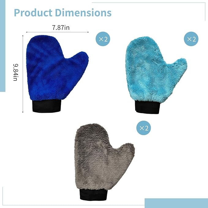 6 Pcs Car Wash Glove, Soft Lint-Free Microfiber Wash Tool, Coral Fleece Cleaning Mitt Auto Detailing, Scratch-Free Home Kitchen Bathroom Multipurpose Cleaning, Plant Dusting Gloves