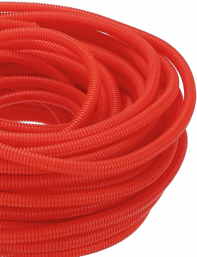 DMiotech 100ft Wire Loom Split Tubing 3/8 Inch(9.5mm) ID, Cord Protectors from Pet Flexible Conduit Cable Management for Office Home Garden, Red