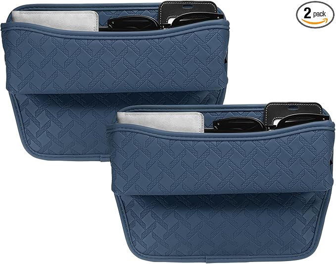 HARFINGTON 2pcs Car Seat Gap Filler Organizer 11.5 x 8 x 2.1 Inch Leather Universal Car Organizer Storage Box Between Seat and Console for Phone Sunglasses Keys, Blue