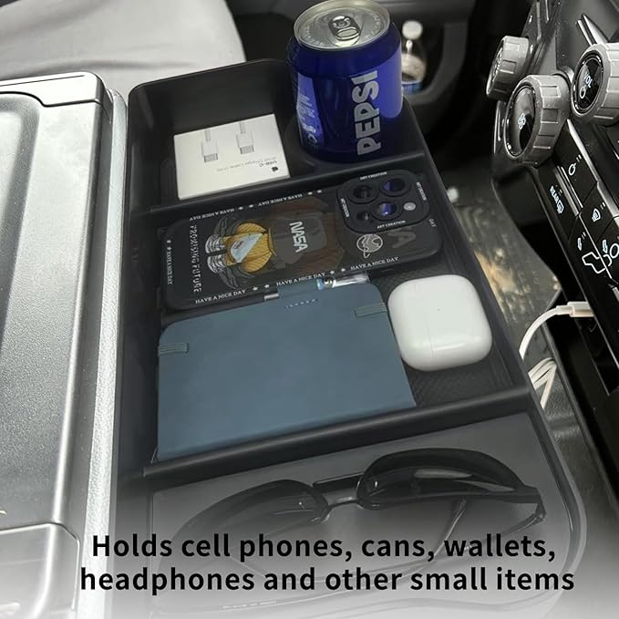 Zxiaochun Center Console Seat Headrest Organizer for 2011-2024 2025 Ford F150 F250 F350 F450 F550 F650 Accessories, Storage Tray with Non-Slip Rubber Mat (Jump Seat Only)
