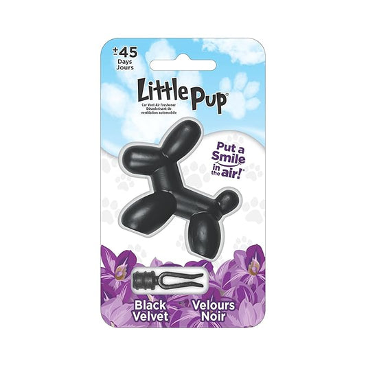 Little Pup 96605 Black Velvet Scent, Car Air Freshener, Clips to A/C Air Vent, Alcohol-Free Fragrance Oil, Non-Hazardous and Non-Toxic Plastic, Set of 1