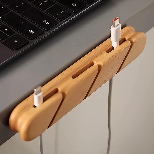 Solid Wood Cable Clips,Cord Organizer for Desk Cable Management with 3M Adhesive,Cord Holder for Nightstand,PC,Car,Office,Kitchen,USB Cable Holder Wire Organizer Cord Clips (Natural)