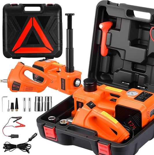 5 Ton 12V Electric Car Jack Hydraulic, 5-in-1 Portable Car Jack with Tire Inflator & Impact Wrench, LED Light Auto Stop Safety Lock for SUV MPV, Garage & Roadside Emergency Use