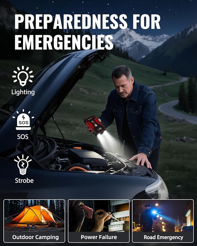 Jump Starter 4000A, VACASSO A9 Battery Jumper Starter Portable (7L Gas/4L Diesel), 12V Car Battery Booster Jump Starters Pack, Jumpstart with USB Ports, Jumper Cables, LED Light, Storage Case