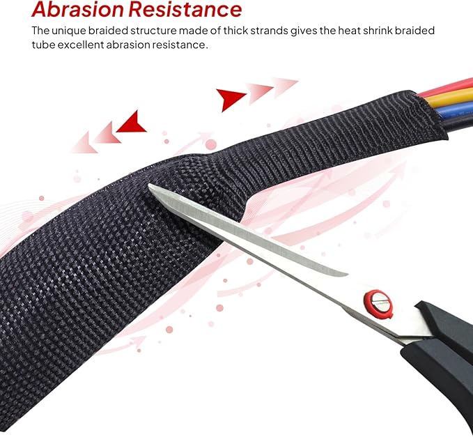 2 to 1 Ratio 1/2" - 18 feet Heat Shrink Fabric Braided Cable Sleeves Cord Management Protection for Automotive Cable/Wire/Irregular Shape Hose
