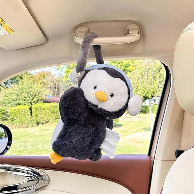 Tissue Box Cover Plush Tissue Box Holder for Car, Home, Decorative Holder/Organizer for Bathroom Vanity Countertop, Nightstands, Office Desk-Penguin