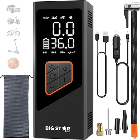 Portable Tire Inflator Air Compressor 150 PSI - Digital Gauge Auto Shut-Off LED Light for Car SUV Motorcycle Bike Balls - Fast 12V DC Pump w/ 10ft Cord (Big Star Trading)