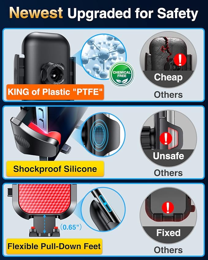 VANMASS [Pro Version] Universal Car Phone Mount [Super Suction Cup] Dashboard Phone Holder, Handsfree Windshield Dash Vent Phone Holder Car, Compatible for iPhone 17 16 15 14 Samsung LG & Truck,Red