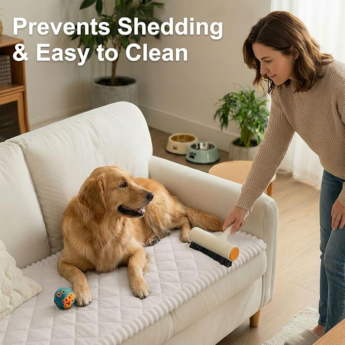 Smiry Fuzzy Couch Cover for Dogs, Non Slip Washable Pet Sofa Cover, Scratch Proof Hair Resistant Plush Sofa Slipcover, Pet Friendly Couch Cushion Protector for Cat, White, 27.6" x 47"