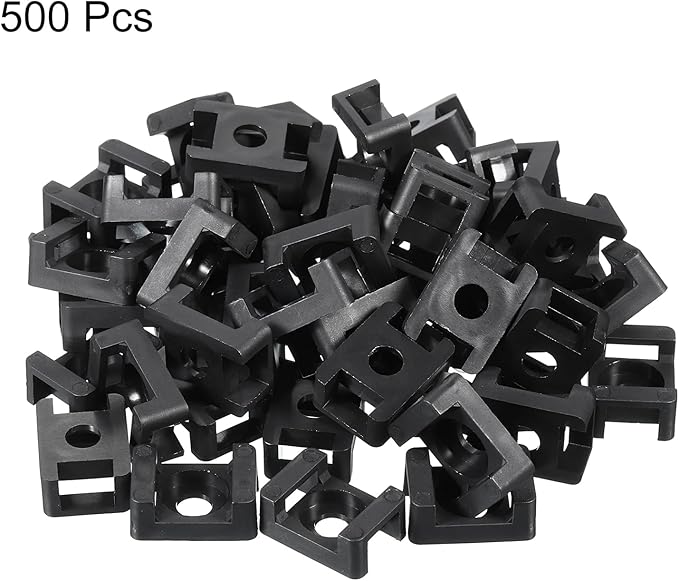 MECCANIXITY 500pcs Cable Tie Base Saddle Type Mount Wire Holder, 0.88"x0.63"x0.35" Wire Clips Organizer Holders Clamps for Electronic Wires, Black 0.21"Dia