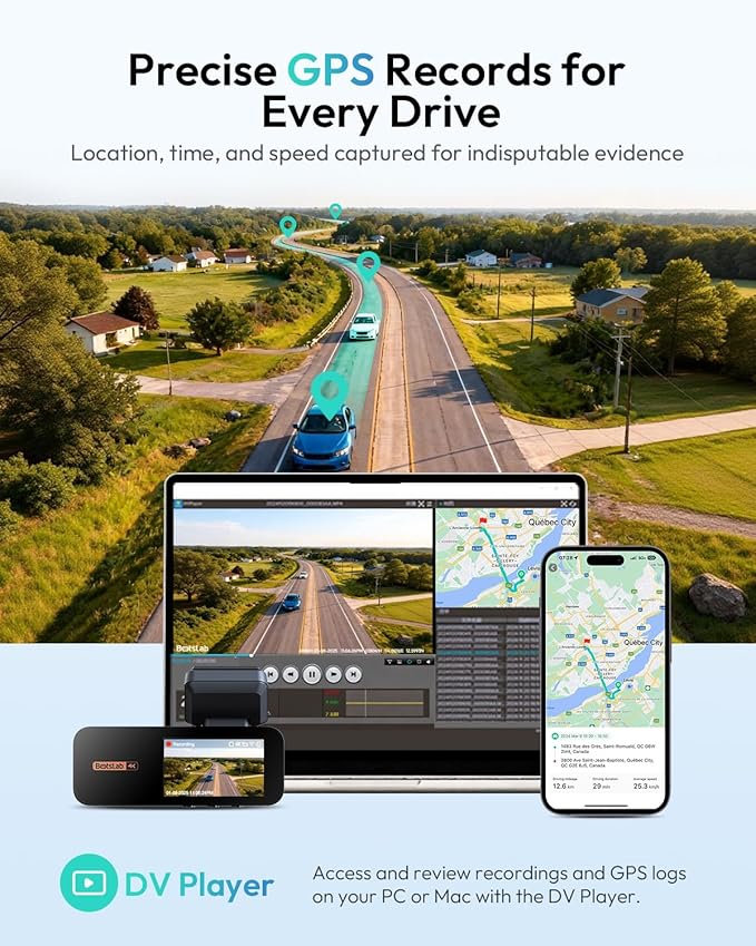 BOTSLAB 4K Dual Dash Cam Front and Rear, IMX415 STARVIS Sensor, True 4K+2K Dash Camera with 170°Wide Angle, Night Vision, 24H Parking Mode, Built-in 5.8GHz WiFi & GPS (No SD Card)