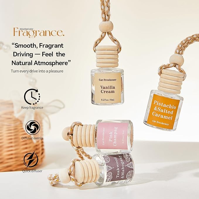 Car Air Freshener Diffuser, Hanging Car Scents Air Freshener, Car Fresheners Long Lasting, Essential Oil Diffuser, Fragrance Oil Air Diffuser, Teakwood & Mahogany 8ml*2