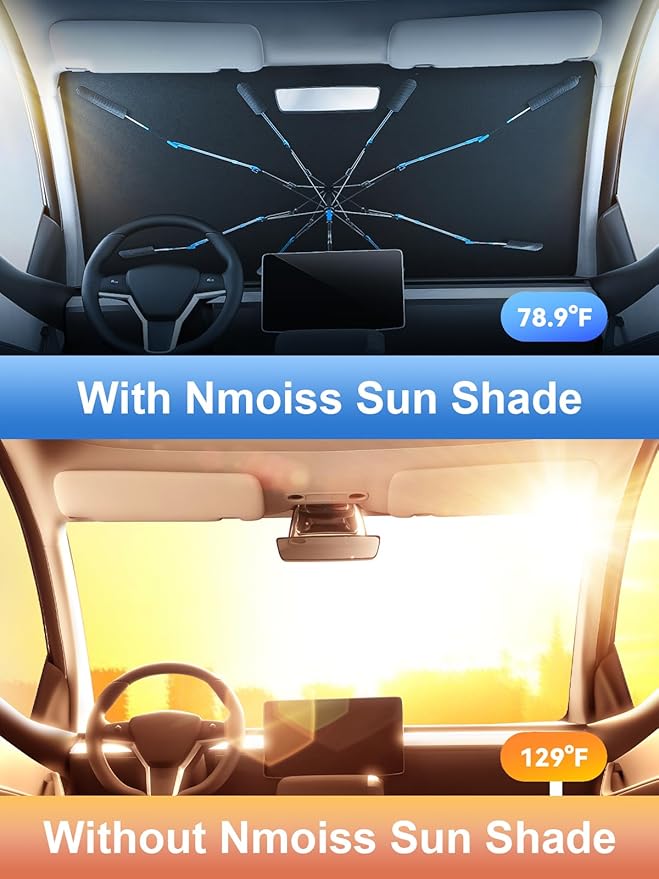 Upgraded [Ice Graphene] Nmoiss Windshield Sun Shade Umbrella High Speed Cooling 99% UV Blocking Protects Car from Sun and Heat Damage, Keeps Cool and Protects Interior Medium (56" L x 31" W)