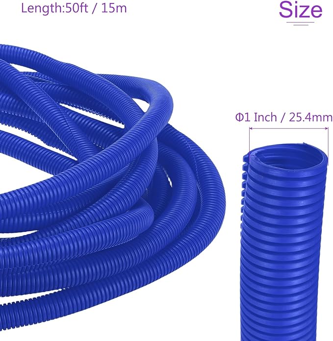 DMiotech 50ft Wire Loom Split Tubing 1 Inch(25.4mm) ID, Cord Protectors from Pet Flexible Conduit Cable Management for Office Home Garden, Blue