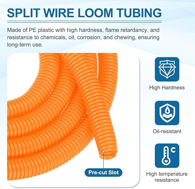 MECCANIXITY 1 1/4 Inch 20ft Split Wire Loom Tubing, Flexible Cord Protectors with Installation Tool Cable Management Sleeve Conduits Cover for Office Home Electrical Automotive Wires, Orange