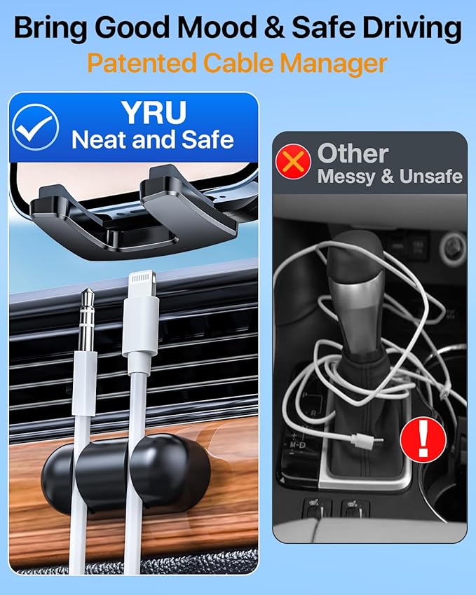 YRU Phone Holders for Your Car [2026 Upgraded Military Metal Hook], Cellphone Holder Car[No Fear of Bumps] Vent Phone Mount Truck Compatible with iPhone17 16 15 14 13 12 Samsung Android, Sapphire