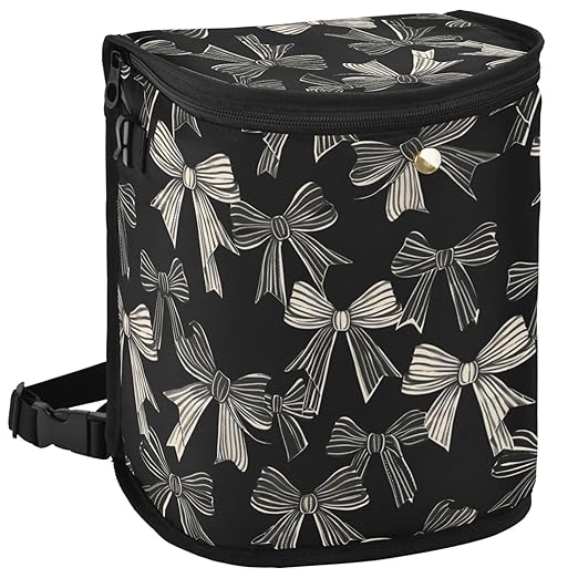 Car Trash Can Black White Bow Car Garbage Bag with Lid Hanging Waterproof Leak Proof Vehicle Storage Bin