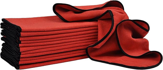 Detailer's Preference 390 GSM Premium Microfiber Towels, Ultra Soft, Lint-Free, Streak-Free, Highly Absorbent, Scratch-Free Cleaning & Drying Cloths for Auto, Home & Detailing, 16x24, 12-Pack, Red