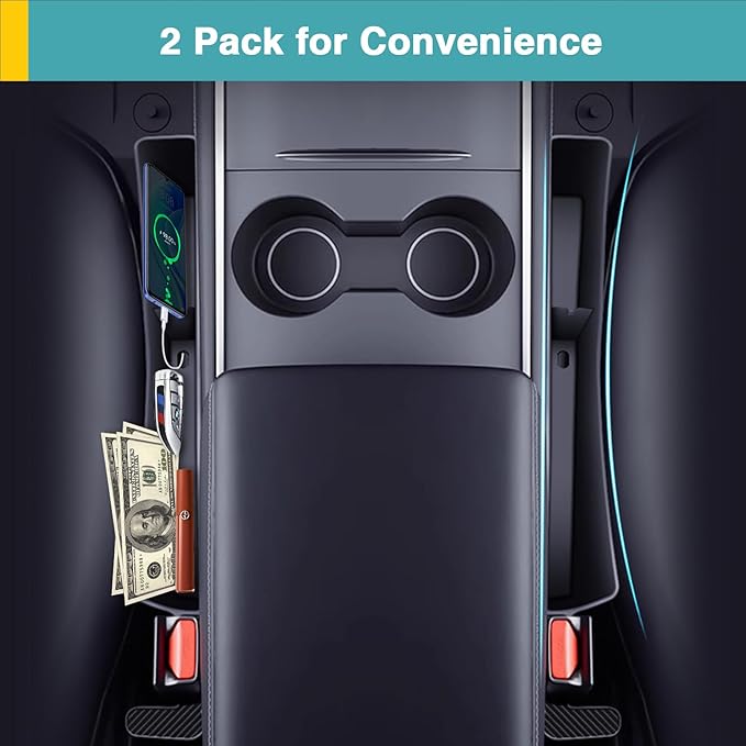Car Seat Gap Filler Organizer, 2 Pack Front Seat Organizer - Universal Fit SUV Truck Console Side Storage Box for Holding Phone, Glasses, Car Interior Accessories