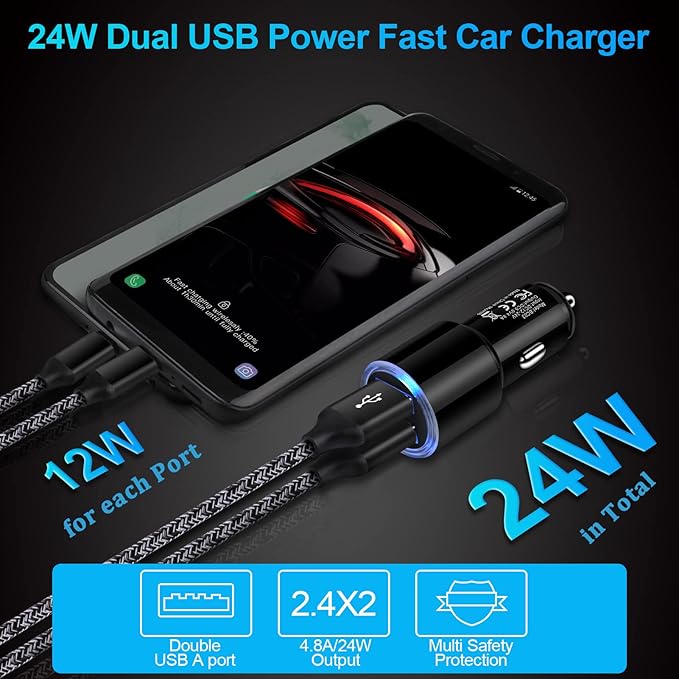Car Charger Adapter, 5Pack 4.8A Dual Port Fast Charge Car Phone Charger USB Lighter Plug Cigarette Charger for iPhone 17 16e 16 15 14 13 12 11 Pro Max SE XR XS X 8 7 6,Samsung Galaxy S25 S24 S23 S22