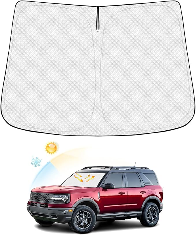 Canvcle Windshield Sun Shade for Ford Bronco Sport 2021-2025 2026 Thicken 6-Layer Foldable Front Window Sunshade Sun Visor Protector Block UV Rays Keep Vehicle Cool