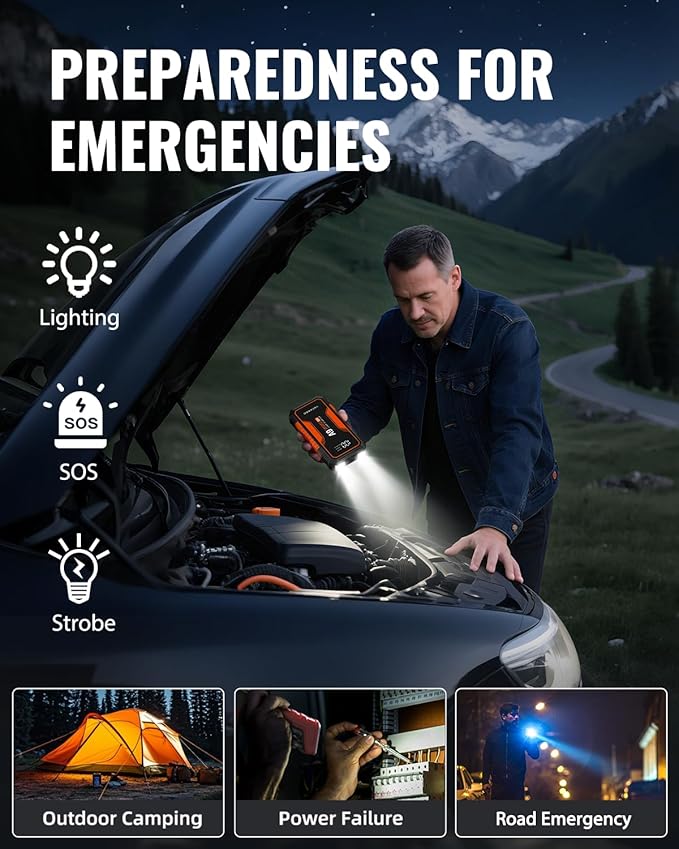 Jump Starter 4000A, VACASSO A9 Battery Jumper Starter Portable (7L Gas/4L Diesel), 12V Car Battery Booster Jump Starters Pack, Jumpstart with USB Ports, Jumper Cables, LED Light, Storage Case