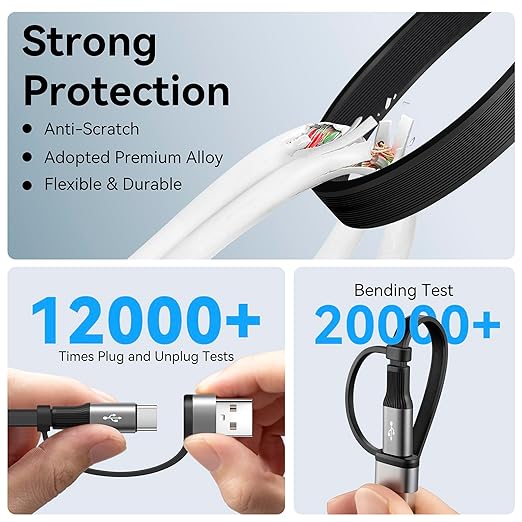 4 in 2 Retractable Charging Cable 4A,2Pack 4Ft Multi Chargers for All Devices,USBC Charging Cable with A/C to Type C/L/Micro USB Ports Universal Multiple USB Cable for iPhone Series/Samsung/Tablets/PS