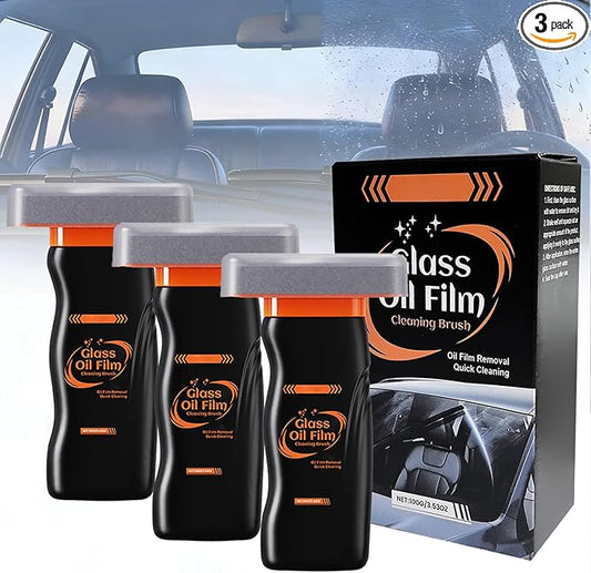 3 Pack Glass Oil Film Remover for Car Windshield-300g, Roll-On Glass Cleaning Compound with Cleaning Board, Removes Smudges & Residue, Restores Clear Visibility (3 Pack)