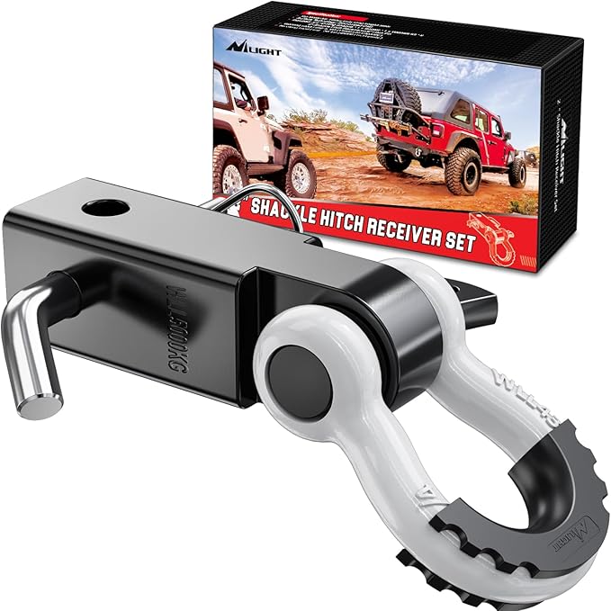 Nilight Shackle Hitch Receiver 2Inch 45000 LBs Breaking Strength 3/4" D Ring Trailer Fasten Pin Heavy Duty Solid Recovery Towing Kit for Trucks Jeeps Off-Road