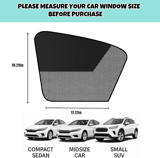 Car Window Shades, 2 Pack Magnetic Half Blackout & Half See-Through Car Shades for Side Windows, Front Window Cover Block Heat UV Rays Glare for Driver Passenger