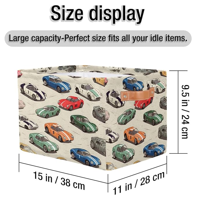 Race Cars Storage Baskets for Organizing, Fabric Collapsible Storage Bins Box Cool Decorative Toy Organizer Baskets for Closet Shelves Gift Basket 2Pcs
