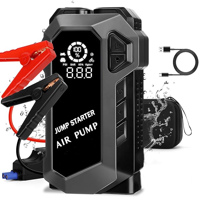E-Ant Car Jump Starter with Air Compressor(10L Gas/8L Diesel), 4000A Peak 12v Auto Battery Jump Pack, Power Bank USB QC3.0 Outputs Portable Battery Booster Pack Jumper Box Tire inflator (Black)