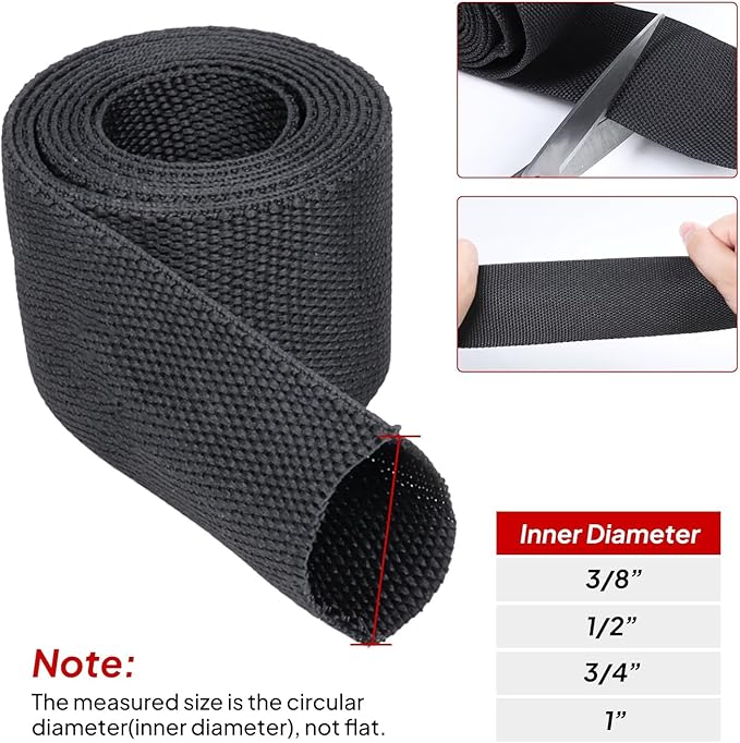 2 in 1 Ratio Heat Shrink Fabric Braided Sleeving, 1" - 24 feet Soft, Flexible and Sealing Black Shrinkable Braiding Sleeve