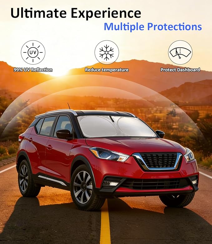 Windshield Sun Shade for 2018-2024 Nissan Kicks Accessories, Car Front Window Sun Visor & Heat Shield | 240T Sunshade Protection Blocks UV Rays Keep Your Car Cooler