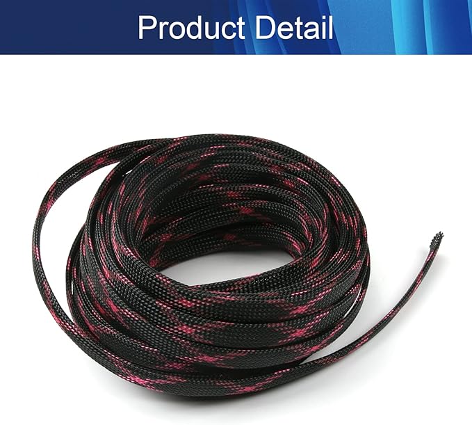 Aicosineg Cable Sleeve Braided Sleeving PET Wire Loom Tubing Cable 32.81ft-2/5inch Wrap Protector for HiFi Audio and Video Headphone Cable Protect Wires from Chewing of Pets Black and Pink