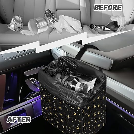 Moon Stars Starry Night Pattern Garbage Bag and Water Resistant Trash Can for Car, Leakproof Trash Can for SUV Truck Car Accessories