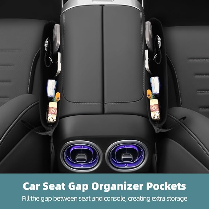 2 PCS Car Seat Gap Organizers, PU Leather Car Console Side Pocket, Universal Car Seat Gap Filler Storage Box for Phone Keys Wallet Sunglasses, Car Interior Accessories Seat Catcher
