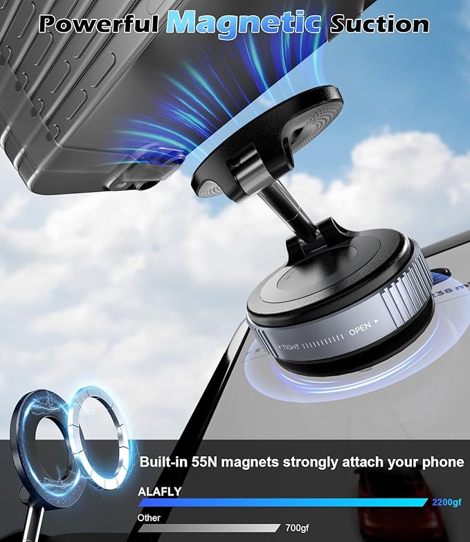 Car Phone Mount Holder for Magsafe, 360° Adjustable Magnetic Phone Holder Foldable Suction Cup Phone Mount for Car/Gym/Mirror Mount for iPhone/Android, Black