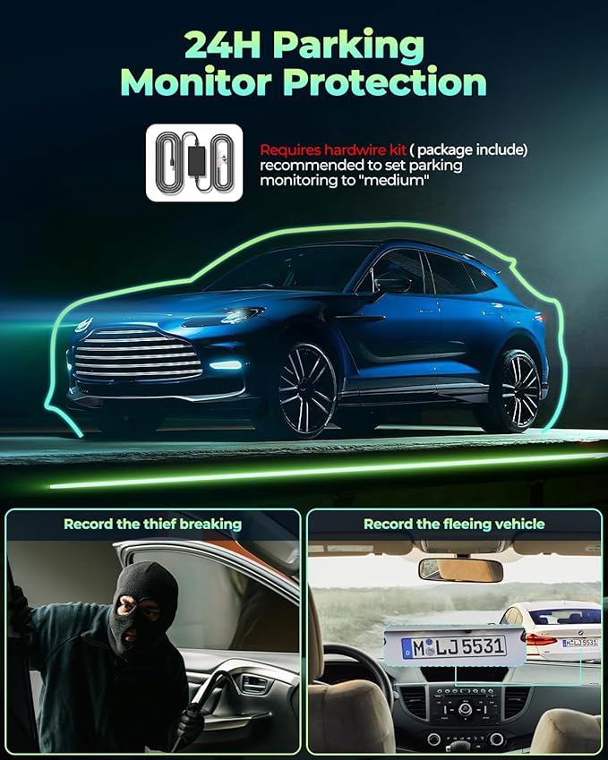 LAMTTO 4 Channel Dash Cam 360 View, 1080P Front and Rear Inside Left Right, Dash Camera for Cars with Hardwire Kit for 24h Security Parking Monitor, IR Night Vision Dashcam,128GB Card Included