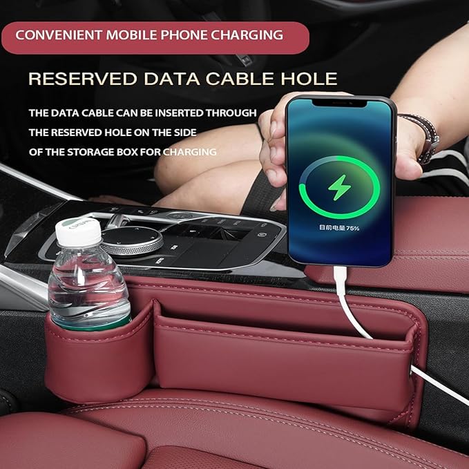 LINPING Car seat gap filler organizer,2024 Universal New Seat Gap Storage Box, Car Leather Cup Holder Gap Bag for Glasses Phones Keys and Cards (brown, Passenger Side)