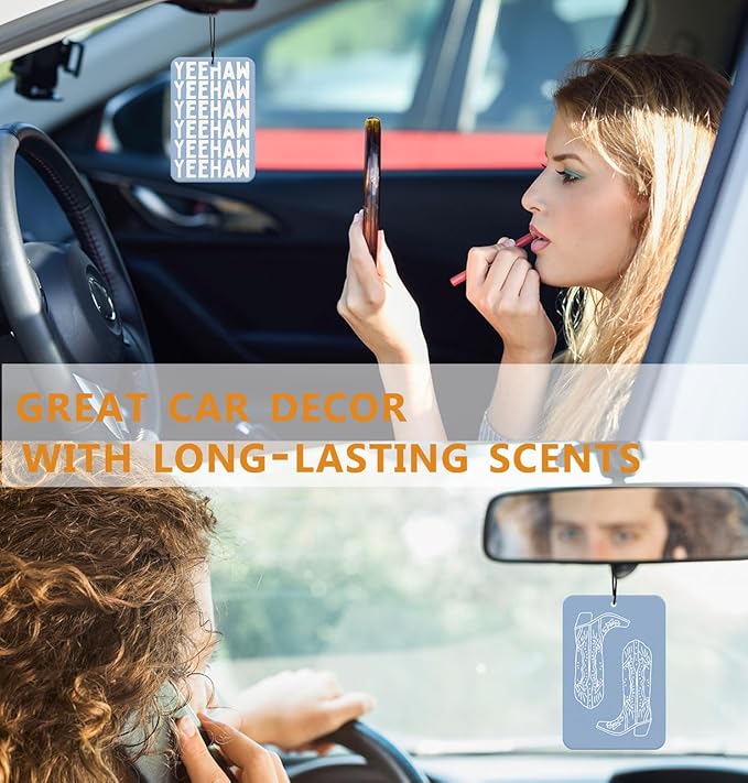 Blue Cowgirls Car Air Freshener Western Car Accessories Interior Hanging 3Pcs Yeehaw Long Live Girly Boots Rear View Mirror Decor, Retro Preppy Car Accessories for Women Girls(Lavender)