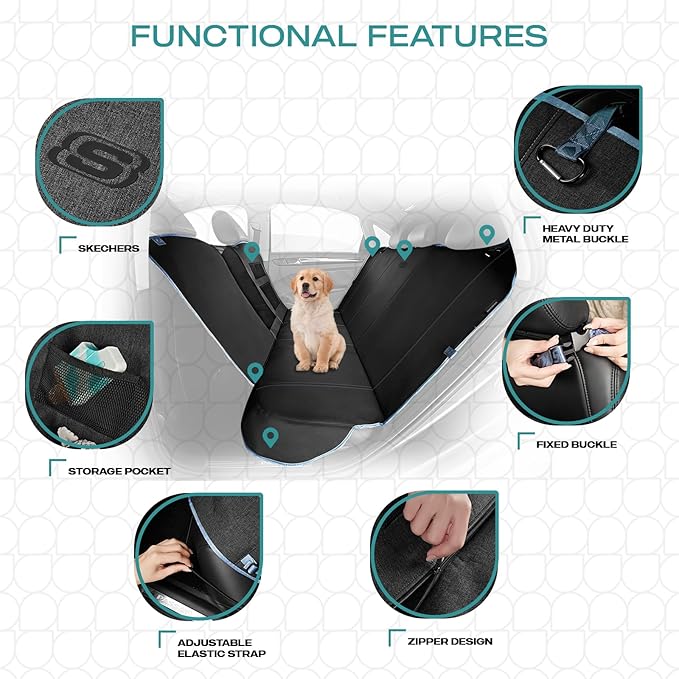 Skechers Dog Car Seat Cover for Pets GOGA MAT, Seat Extender for Dogs Waterproof Seat Cover Hammock Heavy Duty Scratch Proof Nonslip Durable Back Seat Covers for Cars Trucks and SUVs,Black
